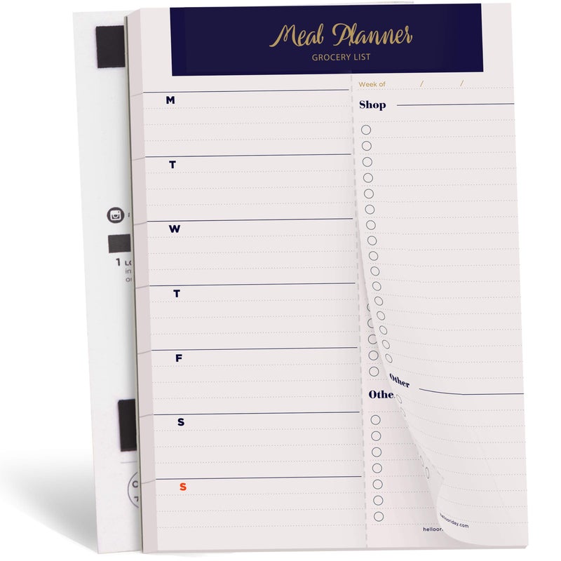 Oriday Weekly Magnetic Meal Planner Notepad with Tear Off Perforated Grocery Shopping List Menu List for Your Fridge - 52 Sheets (Navy Blue 6" x 9" Meal Planning Pad) - Image 1